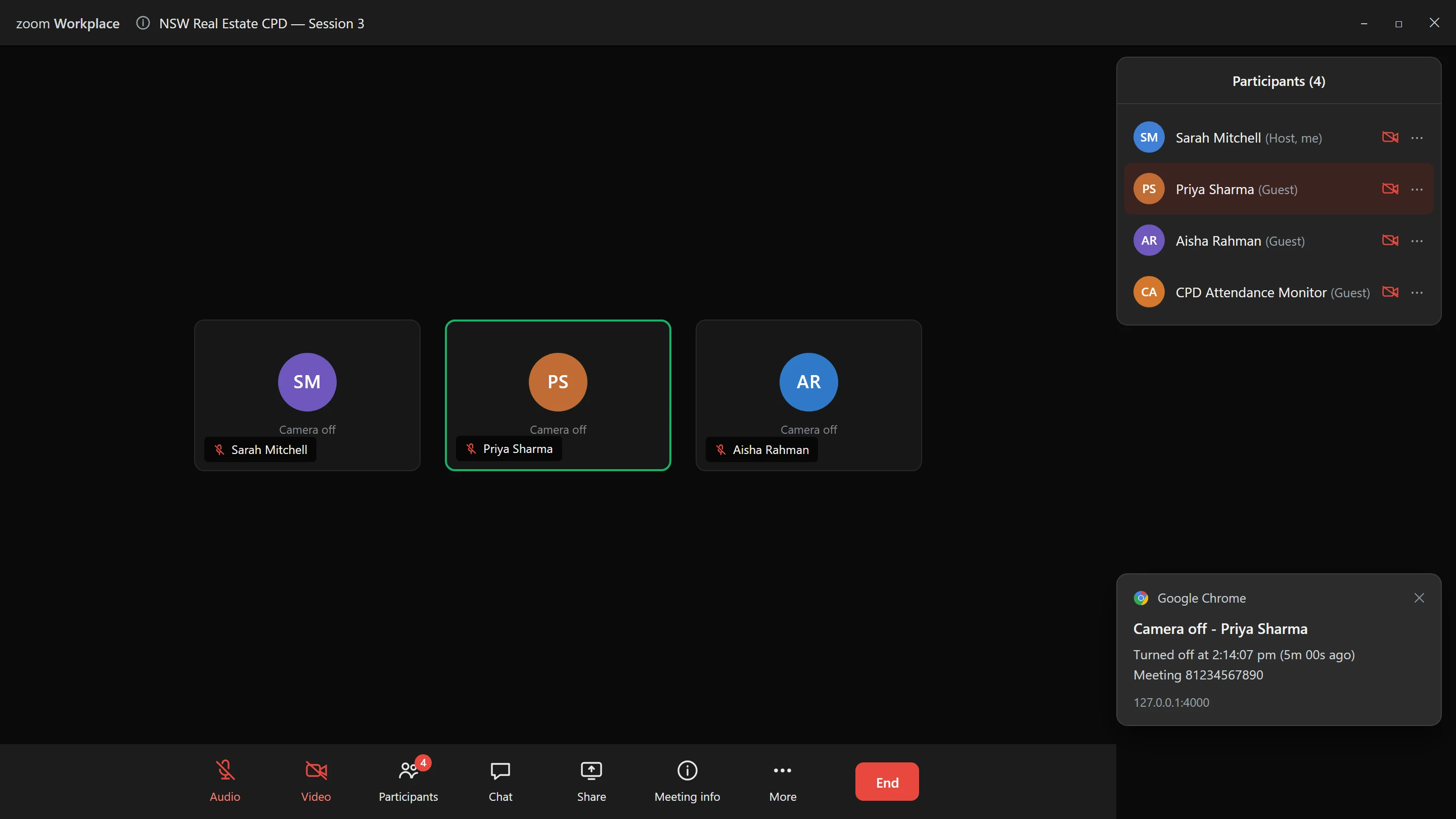 Zoom Camera Monitoring Software | Live Participant Camera-Off Alerts screenshot 4